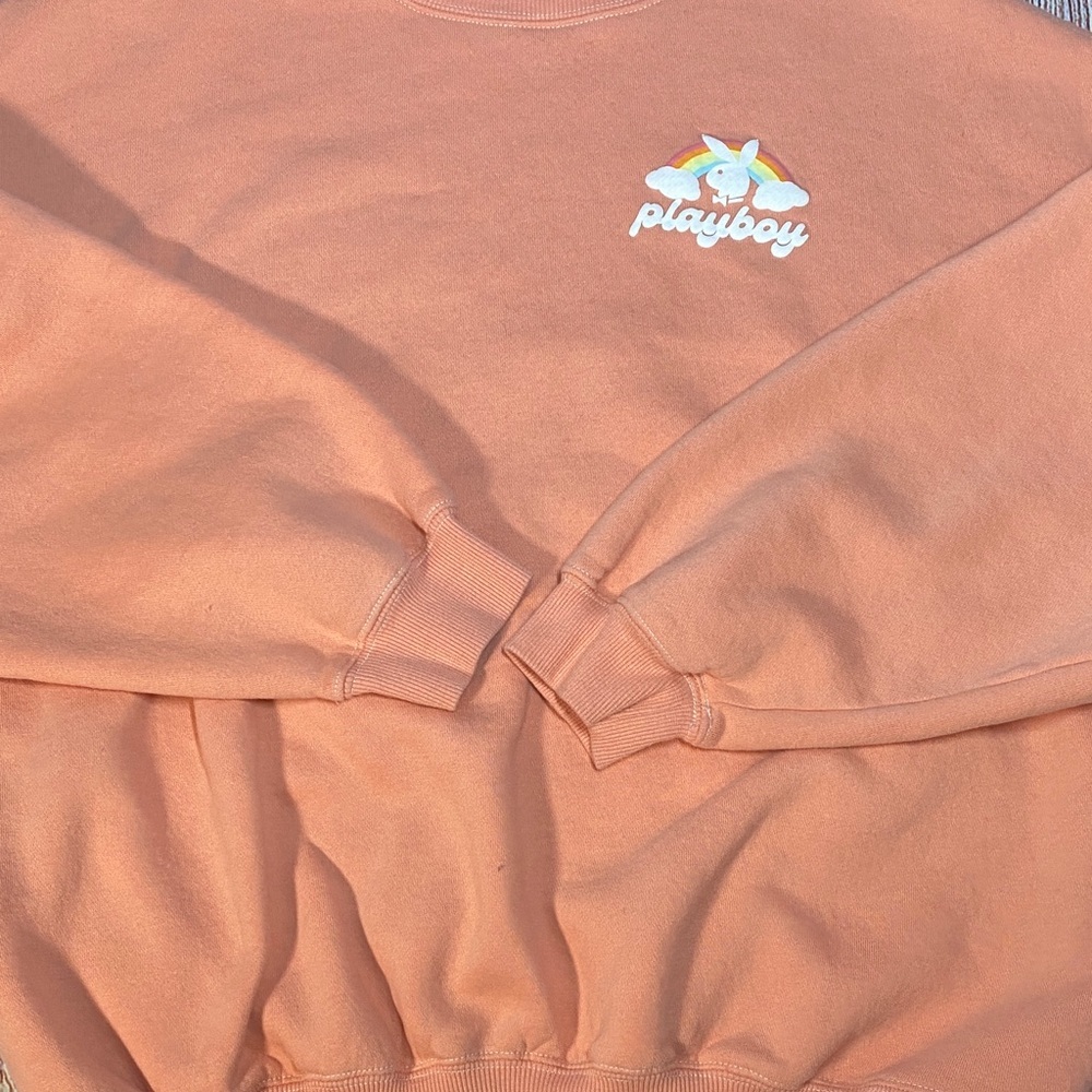 Playboy x PacSun Women’s XS Peach Crewneck Sweatshirt Rainbow Logo Y2K - Picture 11 of 14